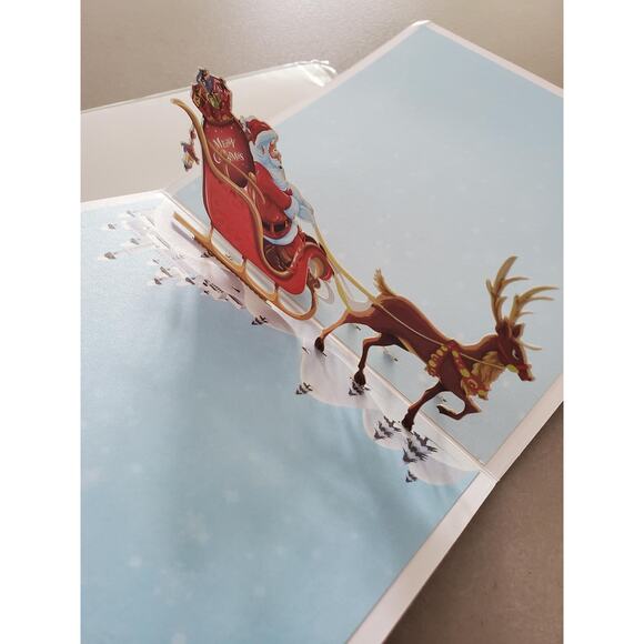 Bundle of 5 Unique 3D Popup Santa Clause & Reindeer Sleigh Holiday Cards - Picture 2 of 4